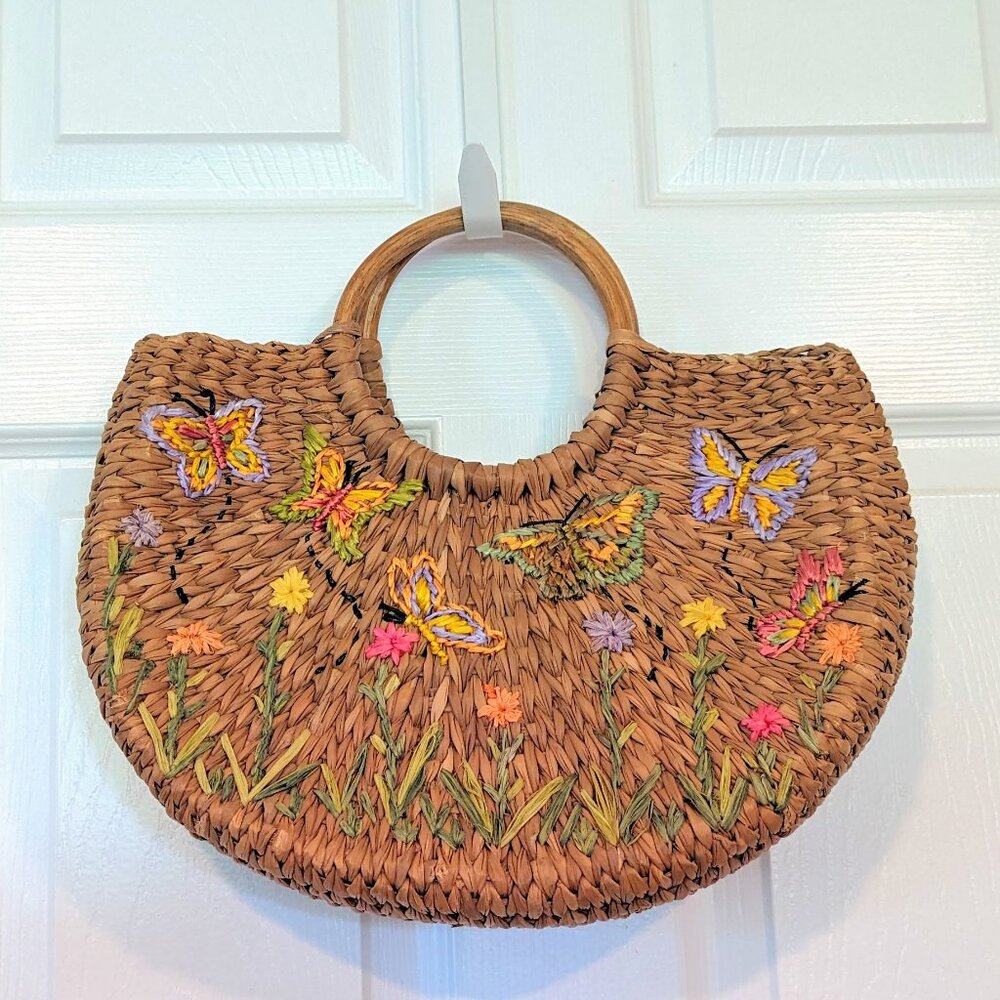 Lord & Taylor Straw Floral Purse